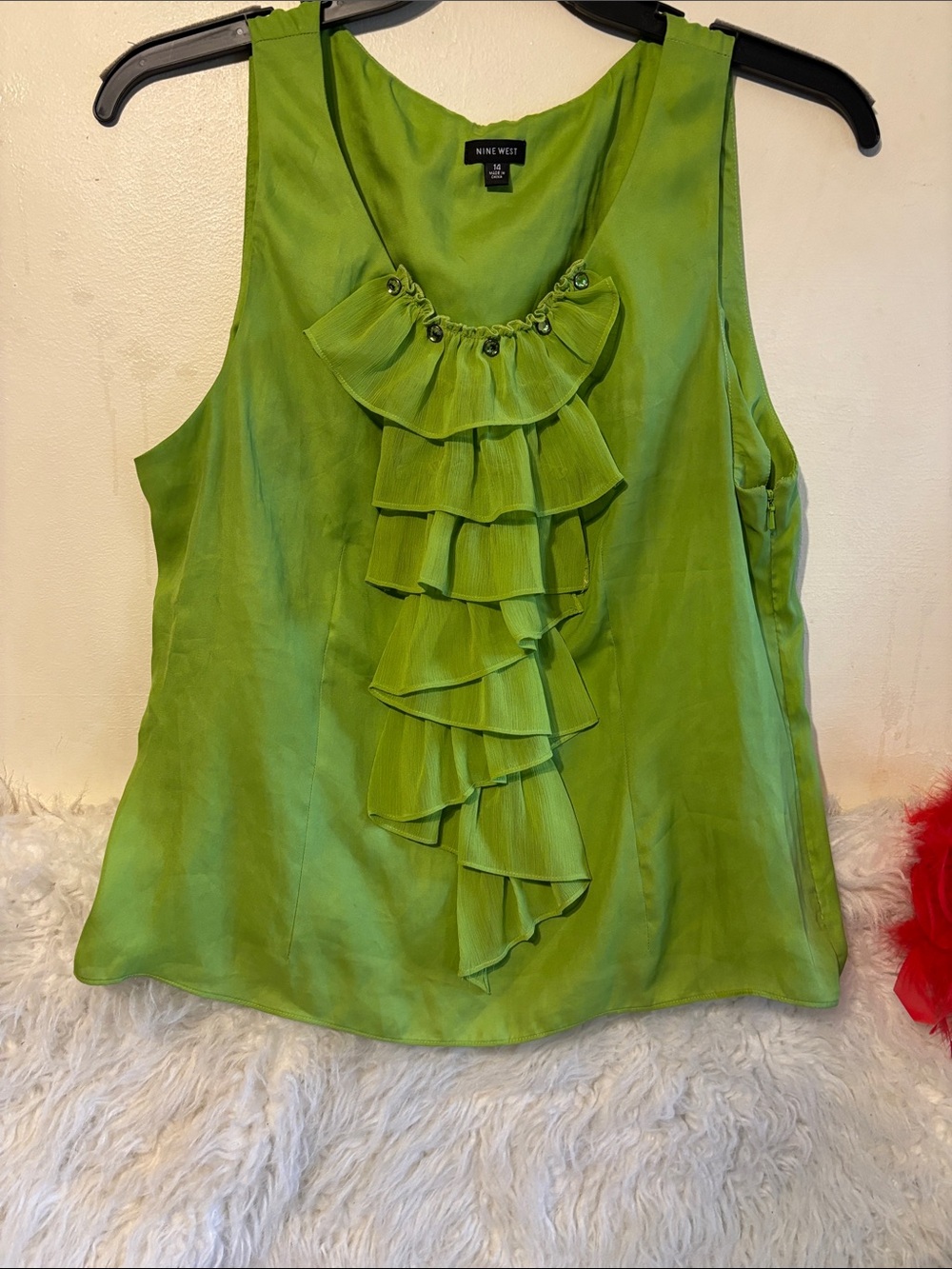 Nine West Lime Green Ruffle Front Sleeveless Shell